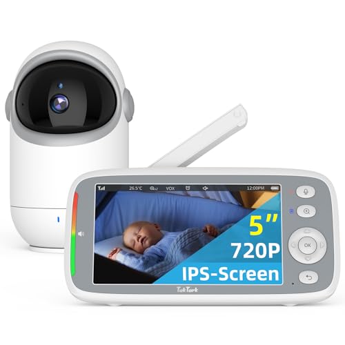 TakTark Babá Eletrônica, 5" 720P HD Bebê Câmera com Tela, Sem Wifi, Panorâmica Inclinação, Áudio Bidirecional, Night Vision, Zoom Digital, Detecção De Som Vox, Ideal Para Novos Pais