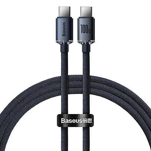 Baseus Cabo PD 100 W Tipo-C, cabo de transferência de dados de alta velocidade 480 Mbps de tecido trançado para iPhone 15 Pro Max, MacBook Pro/Air, iPad/S24 Ultra, 1,2M – Preto
