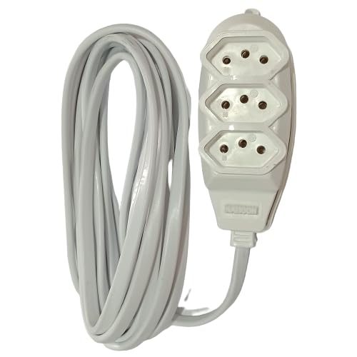 Bright Extensão de 3 Tomadas com 3 pinos, 2 metros, Branco