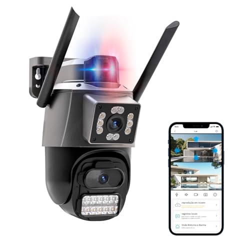 Câmera IP Sem Fio de Segurança Externa HD 3MP, Câmera de Visão Noturna Infravermelha WiFi, Dupla Lente Grande Angular, IP66 à Prova D'água e à Prova de Poeira, Luz de Advertência