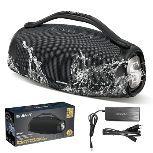 Caixa de Som Bluetooth SABALA DR-909 Boombox,39000mAh 36H Bluetooth 5.3, IPX6 TWS, Portátil USB Powerbank (Preto)