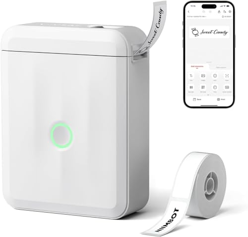 D110 Etiquetadora, Mini Impressora Térmica Bluetooth Portátil, Rotuladora de Etiquetas Adesivas para Casa, Escritório, Cozinha e Escola, com Etiquetas de 12*40mm - 160pcs/Rolo (Meia Polegada), Branca
