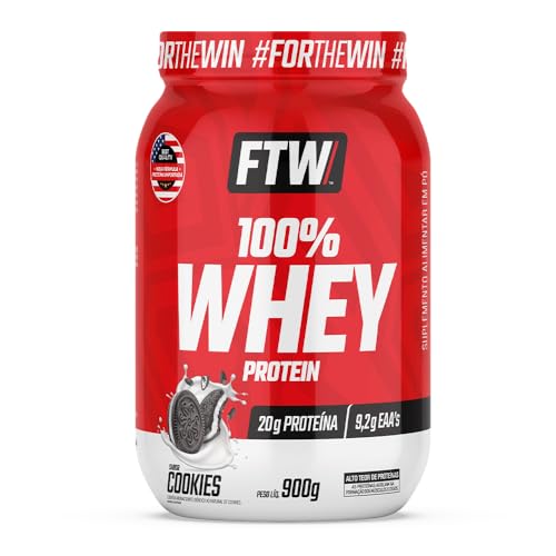 FTW 100% Whey Protein Concentrado Suplemento Alimentar em Pó com Fonte de Proteína do Soro do Leite – Pote 900g (Sabor - Cookies)