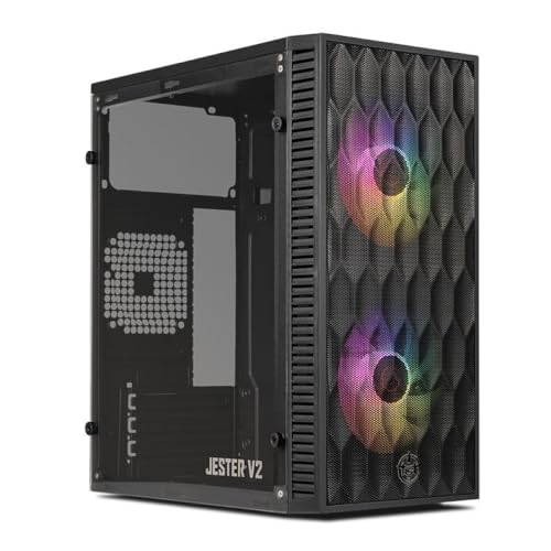 Gabinete Gamer TGT Jester V2 | Rainbow | Mini-Tower | Lateral de Acrílico | Com 2 Fans | Preto | TGT-JSRV2-BKGF02