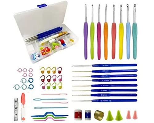 Kit Crochê Com 16 Agulhas Acessórios e Caixa Organizadora Artesanato Iniciante Frio