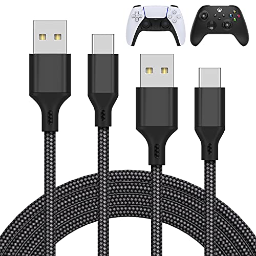 MENEEA Pacote com 2 cabos de carregamento de 3 m para controle PS5/para Xbox Series X/para controle Xbox Series S, cabo USB C de substituição de nylon trançado acessórios para portas