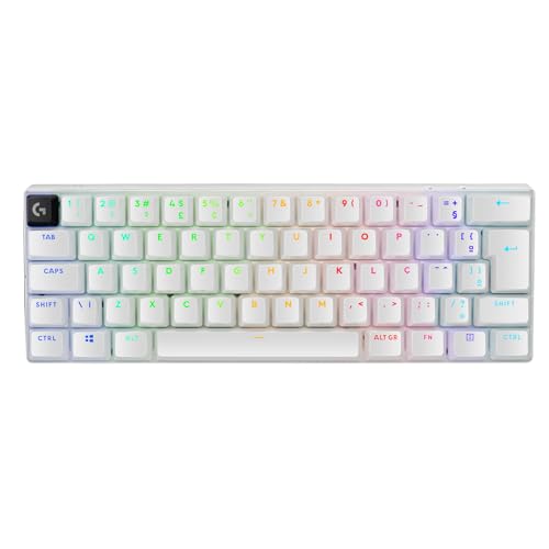 Teclado Mecânico Gamer Sem Fio Logitech G PRO X 60 LIGHTSPEED com Design Ultra Compacto TKL 60%, Switch Óptico GX Tactile, RGB LIGHTSYNC, Conexão Bluetooth ou USB, Compatível com Windows - Branco