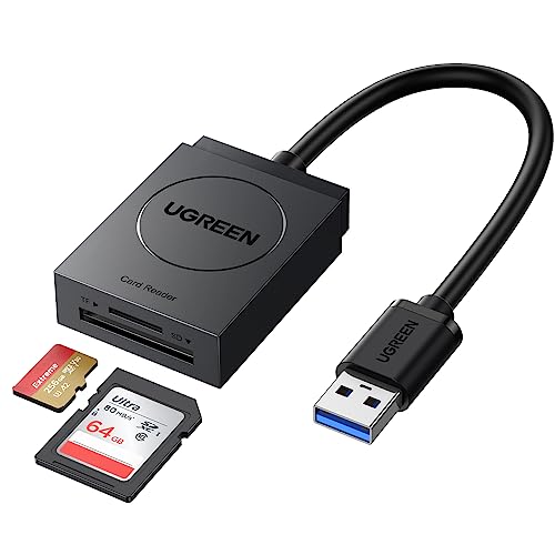 UGREEN Leitor de cartão SD USB 3.0 Leitor de cartão de memória flash de slot duplo TF SD Micro SD SDXC SDHC MMC RS-MMC Micro SDXC Micro SDHC UHS-I para Mac Windows Linux Chrome Leia 2 cartões