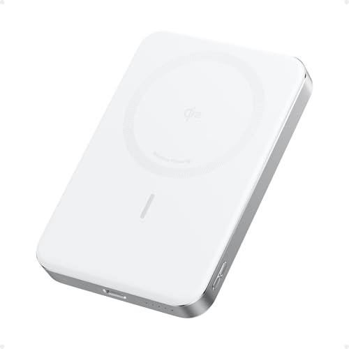 Anker MagGo Power Bank, Bateria Magnética Ultra Fina de 10.000mAh, Certificação Qi2, Portátil, Carregador MagSafe Compatível de 15W Ultra Rápido, Design Ergonômico, para iPhone 12-iPhone 17, Branco