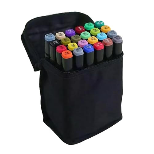 Canetinha Ponta Dupla para Colorir Kit Estojo de Canetas Escolar Marcador Coloridas Permanente Duas Pontas (24 Cores)