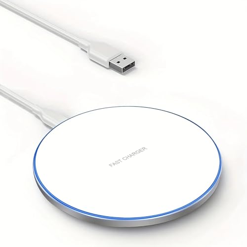 Carregador por Indução, Cabo TIPO-C, Compatível com aparelhos Android e iPhones com padrão Qi, 20W Turbo, Carregamento Sem Fio (Branco)