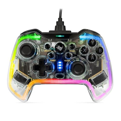 Controle Gamer Pichau Glower X1 | Transparente com Neon RGB | PC/Switch / PS3 / Android | 2m | PG-GLWX-BL01