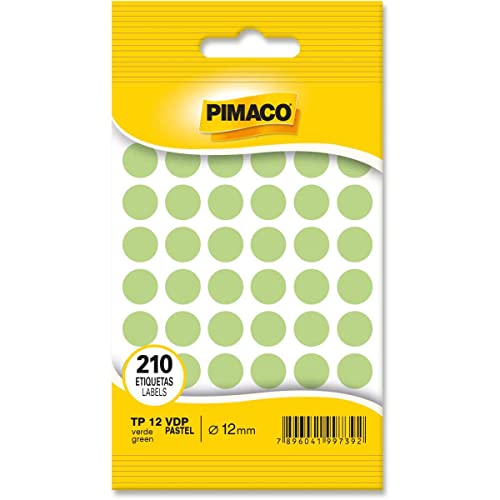 Etiqueta Adesiva Pimaco, Multiuso TP-12-VDP, Verde Pastel, Ø 12mm, envelope com 5 fls - 210 etiquetas, 970814
