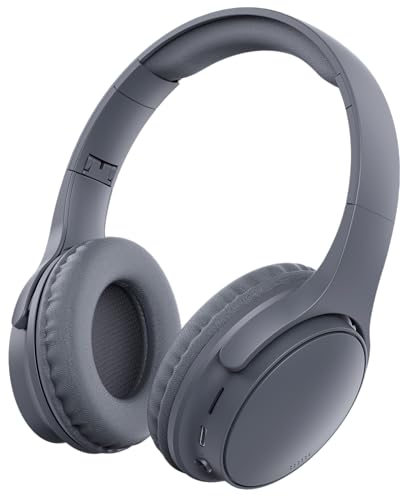 Fone De Ouvido Bluetooth 5.4 Headphone Sem Fio Fone Corrida Academia Com Cancelamento de Ruído On-ear com Microfone HD, Cancelamento de Ruído, Compatível com PC e Smartphone (Cinza)