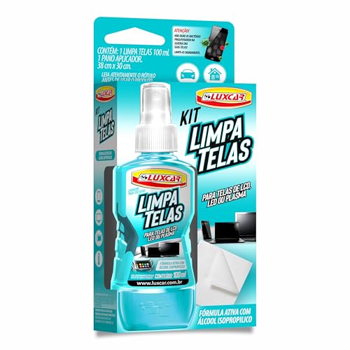 Luxcar Kit Limpa Telas 120 ml + Pano Aplicador - Fórmula Ativa Álcool Isopropílico