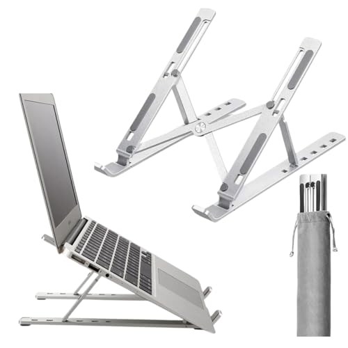 Suporte para Notebook Tablet Linha Premium em Alumínio Dobrável e Ergonômico Para Mesa Portátil Ajustável 6 Ângulos com Apoio Universal Compativel Ipad, Hp, Dell,Lenovo-Com estojo para armazenagem