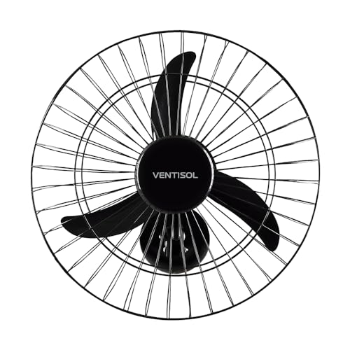Ventisol Ventilador de Parede Oscilante, 3 Pás Premium, Preto, 50cm, Bivolt