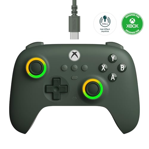 8Bitdo Ultimate C Wired Controller for Xbox with Hall Effect Joysticks and Triggers, RGB Lighting Fire Ring, Compatible with Xbox Series X|S, Xbox One, Windows 10/11- Officially Licensed (Dark Green)