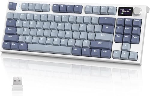 ATTACK SHARK K86 Teclado mecânico sem fio RGB para jogos, teclado com fio 2.4 GHz/BT5.0/USB-C, Layout 75% TKL com tela colorida TFT HD de 1.2'' e botão CNC, interruptor linear TTC Hot-Swap(Roxo)
