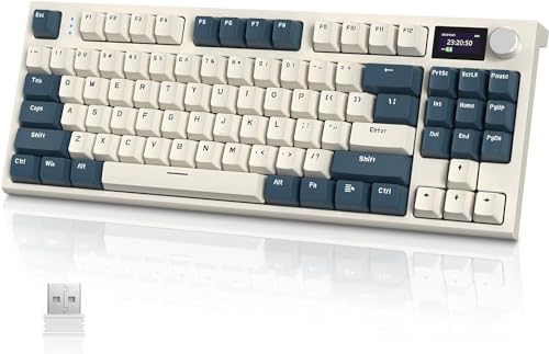 ATTACK SHARK K86 Teclado mecânico sem fio RGB para jogos, teclado com fio 2.4 GHz/BT5.0/USB-C, Layout 75% TKL com tela colorida TFT HD de 1.2'' e botão CNC, interruptor linear TTC Hot-Swap(Azul)