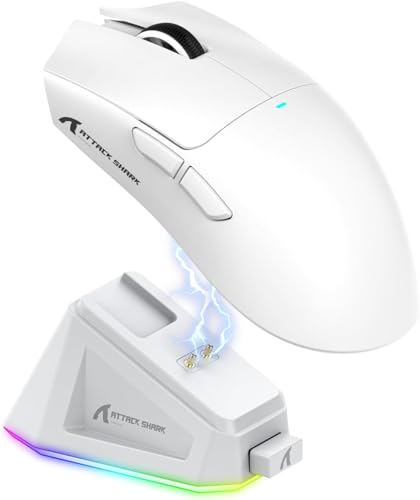 ATTACK SHARK X11 Mouse para jogos com dock de carregamento magnético, sensor para jogos PixArt PAW3311, para sem fio/com fio BT/2.4G, 22000 DPI, mouses de escritório para jogos para Win11/Xbox(branco)