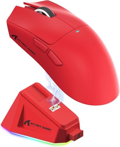 ATTACK SHARK X11 Mouse para jogos com dock de carregamento magnético, sensor para jogos PixArt PAW3311, para sem fio/com fio BT/2.4G, 22000 DPI, mouses de escritório para jogos para Win/Xbox(Vermelho)