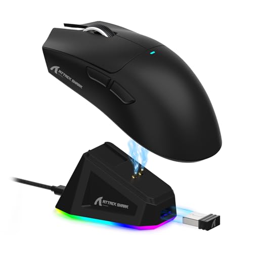 ATTACK SHARK X11 Mouse sem fio leve, 62g, RGB, conexão tri-modo (2.4G/USB-C/BT), 22K DPI, sensor PAW3311, 5 botões programáveis, base de carregamento RGB, compatível com PC/Mac-Preto