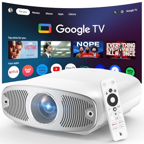 Bettdow Projetor 4k 3D 25000 Lumens Full Hd 1080p Compatível Com Android 9.0(AOSP)+Google TV, Suporte ao escritório WPS, Netflix oficialmente licenciado, Retroprojetor Portatil 850 ANSI WiFi 6 BT 5.0