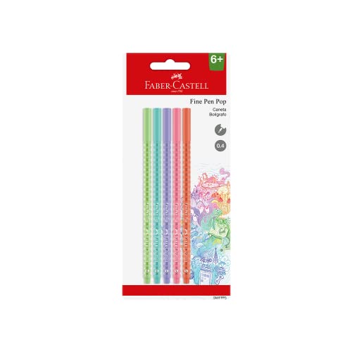 Caneta Ponta Fina, Fine Pen Pop Pastel, Faber-Castell,SM/FPP5P, cartela com 5 unidades