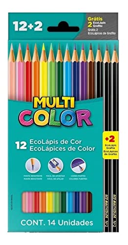 Ecolapis cor, Faber-Castell, multicolor super, 11.1200N+2G, 12 cores + 2 lapis, 14 unidades, Multicor