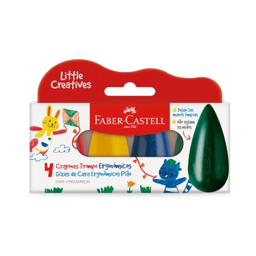 Giz de Cera Little Creatives, Faber-Castell, Pião, Grosso, Infantil, Pré-escola, 4 Cores