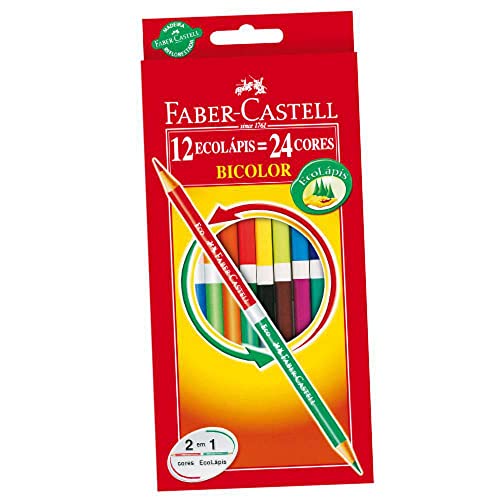 Lápis Bicolor com 24 Cores Kit Escolar, Faber-Castell, 120612+2N, Grafite