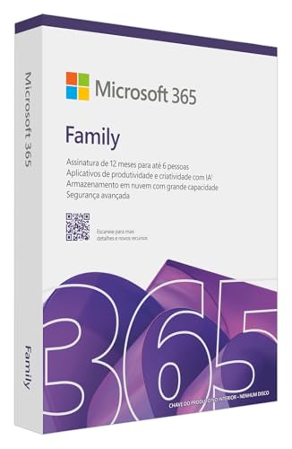 Microsoft 365 Family (12 meses) até 6 usuários. Office apps com o Copilot incluso. PC/Mac/Iphone/tablet. Ativação necessária.