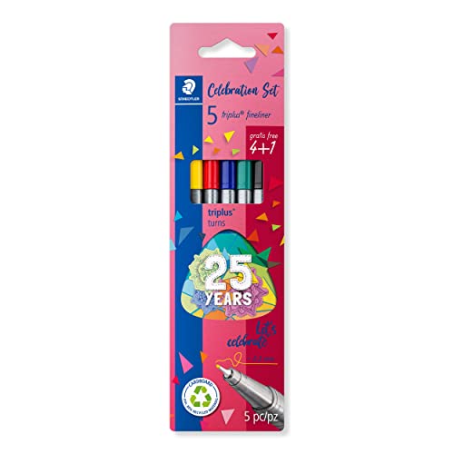 STAEDTLER Caneta Ponta Fina Triplus Fineliner 0.3mm Estojo 4 Cores Sortidas + 1-334 BK5 TA - Corpo Ergonômico Triangular – Ideal para Escrita e Bullet Journal