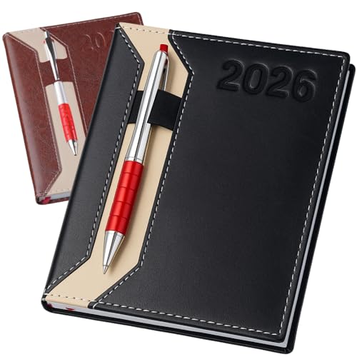 Agenda Diaria Executiva 2026 Capa Dura em Couro Sintético Planner Diario Caderno Anotações Anual Escolar Trabalho A5 (Preto)