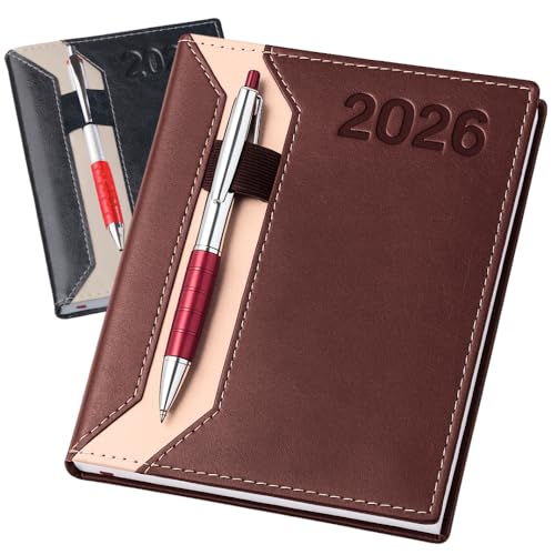 Agenda Diaria Executiva 2026 Capa Dura em Couro Sintético Planner Diario Caderno Anotações Anual Escolar Trabalho A5 (Marrom)