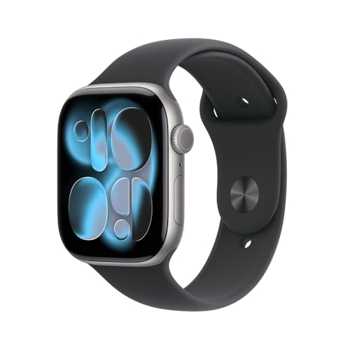 Apple Watch Series 11 GPS, Caixa em alumínio cinzento sideral de 46 mm com Bracelete desportiva preta - P/M