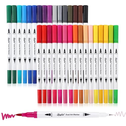 Caneta Ponta Fina Canetinhas para Pintar Canetas Brush Pen Kit 2 em 1 Profissional para Lettering Caligrafia e Desenho Canetinha 24 cores Coloridas Dual Tip Branca para Artistas Estudantes e Adultos