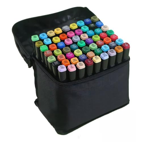 Canetinha Ponta Dupla para Colorir Kit Estojo de Canetas Escolar Marcador Coloridas Permanente Duas Pontas (60 Cores)