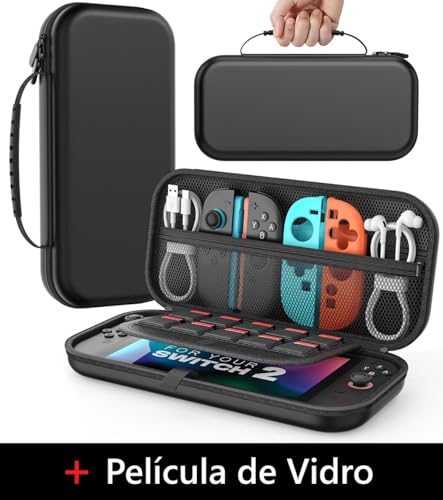 Capa Nintendo Switch 2 + Película Vidro + 10 Compartimentos de Cartão - Capa Case De Proteção ®Youtek