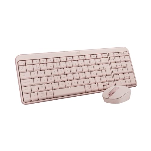Combo Teclado e Mouse Sem Fio Logitech MK250 Bluetooth com Conectividade Rápida e Fácil, Design Compacto, Mouse Ambidestro, Layout ABNT2, Construção Durável, Compatível com PC e Mac - Rosa