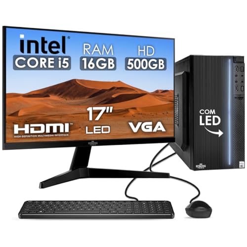 Computador Completo Intel Core i5 16GB HD 500GB Monitor 17" 4 Núcleos Super Turbo Pc Hdmi Teclado e Mouse Strong Tech