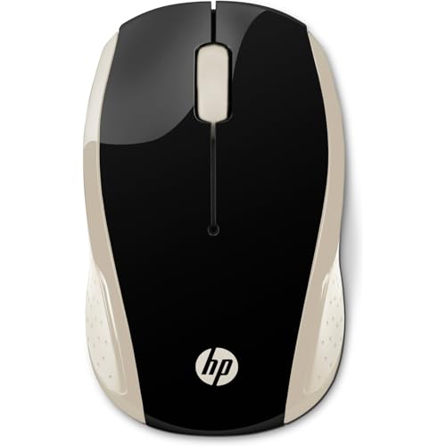 Mouse sem Fio HP 200 Oman - com Sensor Óptico de até 1000 DPI, Ambidestro, Conexão Wireless com Receptor Nano de 2.4GHz e até 10 m de Distância, Dourado (2HU83AA)