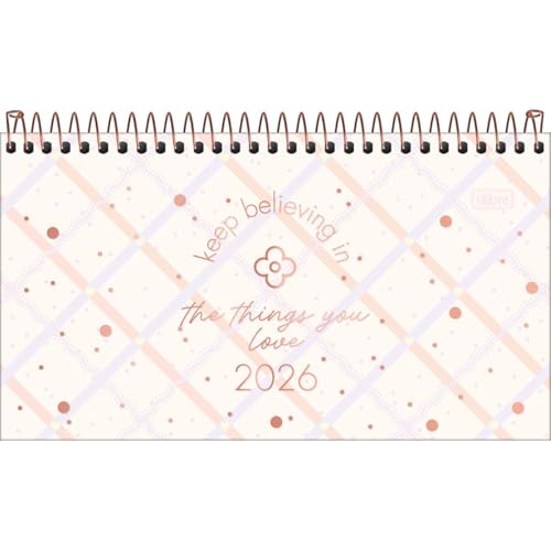 Tilibra - Agenda Espiral Semanal de Bolso 16,7 x 8,9 cm Soho 2026 - Fundo Bege com Xadrez