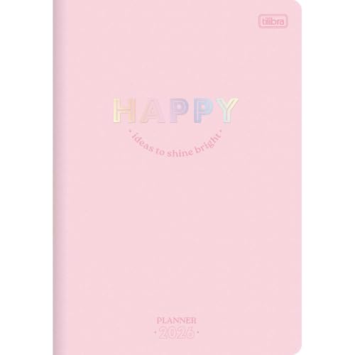 Tilibra - Planner Grampeado 17,8 x 25,4 cm Happy 90 G 2026 - Rosa