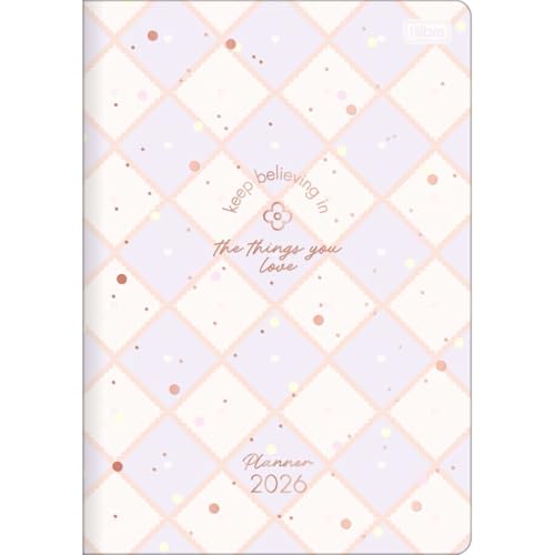 Tilibra - Planner Grampeado 17,8 x 25,4 cm Soho 90 G 2026 - Fundo Xadrez Lilás