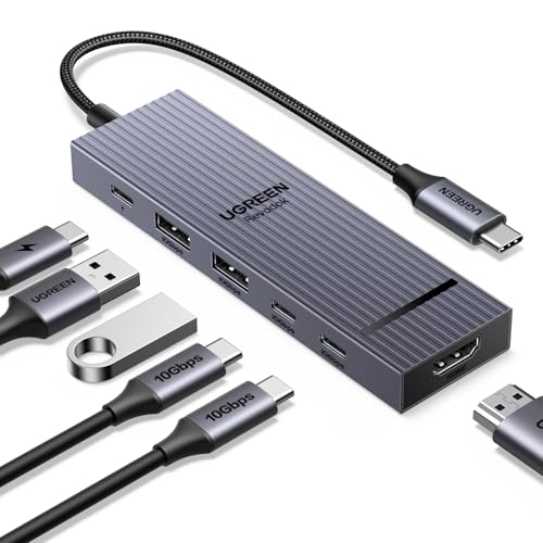 UGREEN Revodok Pro Hub USB C 6 em 1, Adaptador Hub com 4 USB C & A 3.2 de 10Gbps, 4K 60Hz HDMI, 100W PD, Type C Dock Compatíveis com MacBook Pro/Air, iPad Pro, Thinkpad Rog Ally
