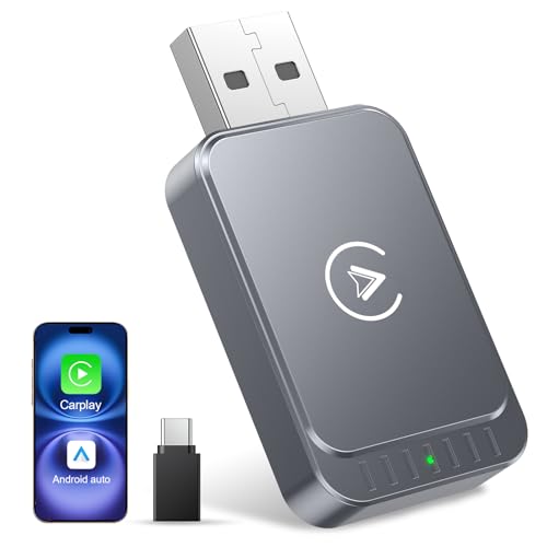 AuroraLink Adaptador Carplay sem fio para Apple iPhone e Android Auto 2 em 1, adaptador sem fio Carplay rápido e estável, converte com fio para dongle de reprodução de carro sem fio para iOS 10+