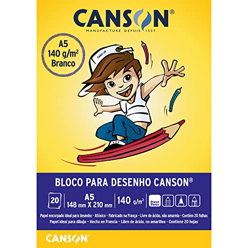 Bloco desenho branco A5 140g - com 20 folhas - Canson