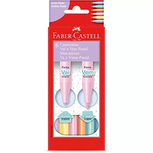 Canetinha Vai e Vem Pastel 6 Cores, Faber-Castell, 15.0906VVZF, Multicor